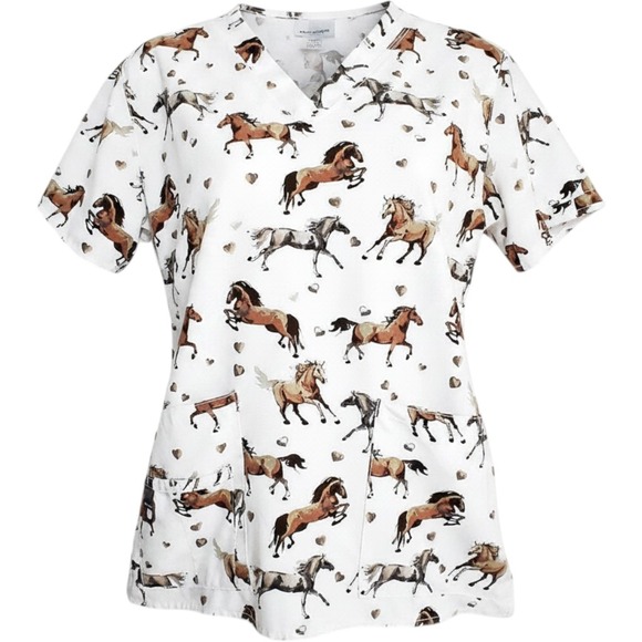 Carhartt Tops - Carhartt Force Women S Horse Print Scrub Top Equestrian Western V-Neck Pockets
